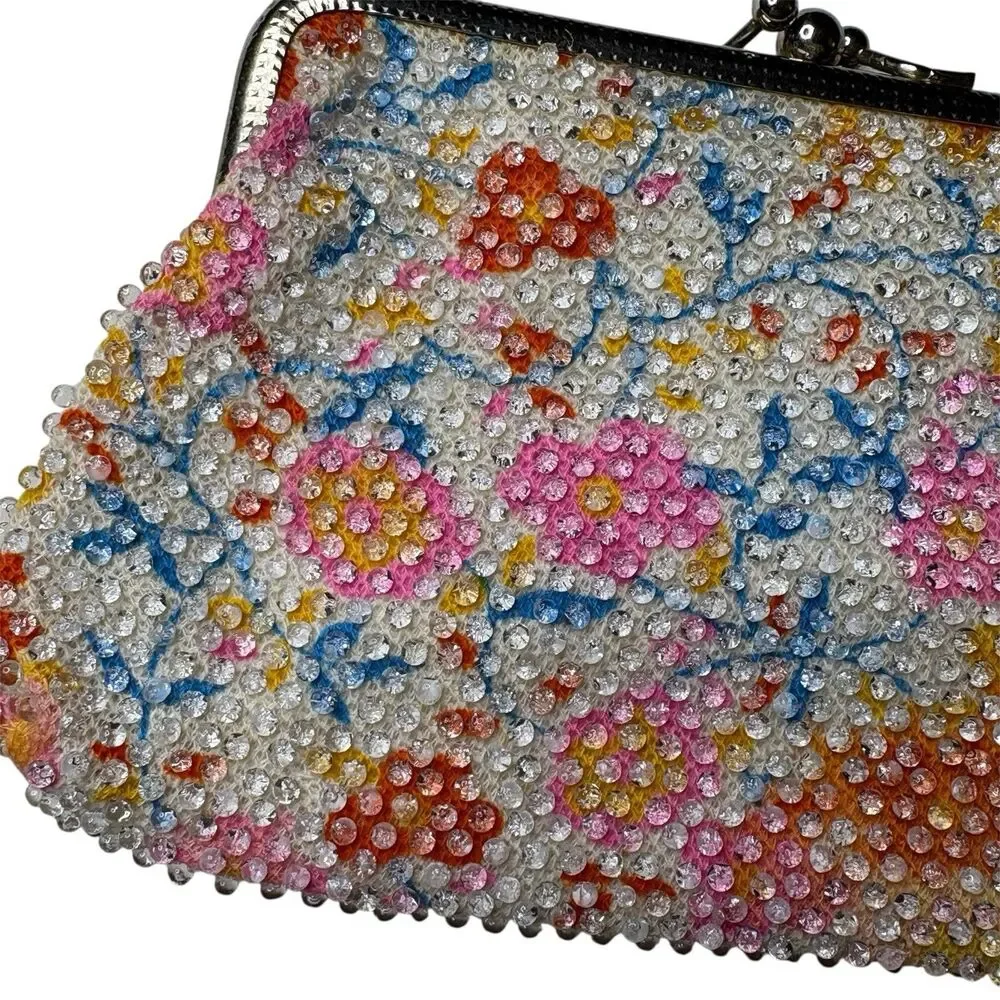 Vintage White Pink Red Blue Lumured Corde Bead Bag Hand Bag Wallet Coin Purse